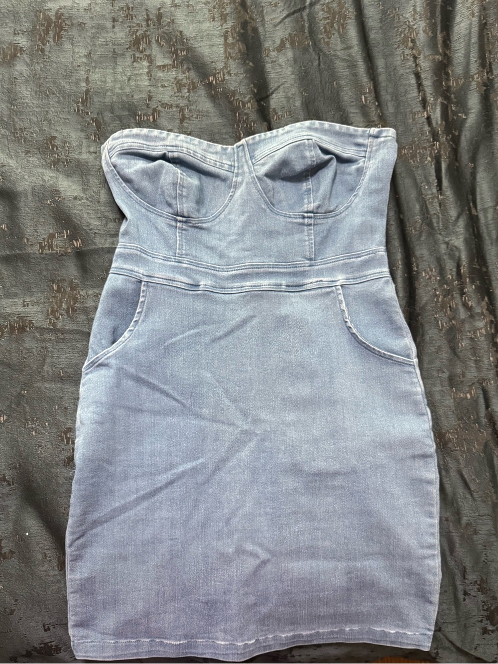 Strapless Denim Bodycon Dress in Light Blue